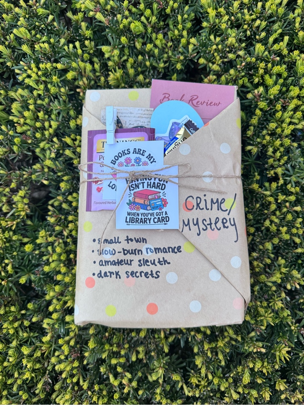 BLIND DATE WITH A BOOK! 📕 
Crime/Mystery Wrapped Book Gift with Polka Dot Paper